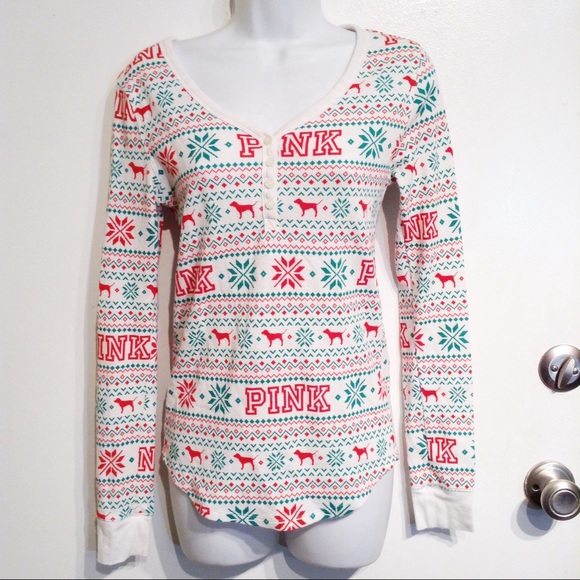 PINK Victoria's Secret Tops - VS PINK Fair Isle Waffle Knit Thermal Shirt